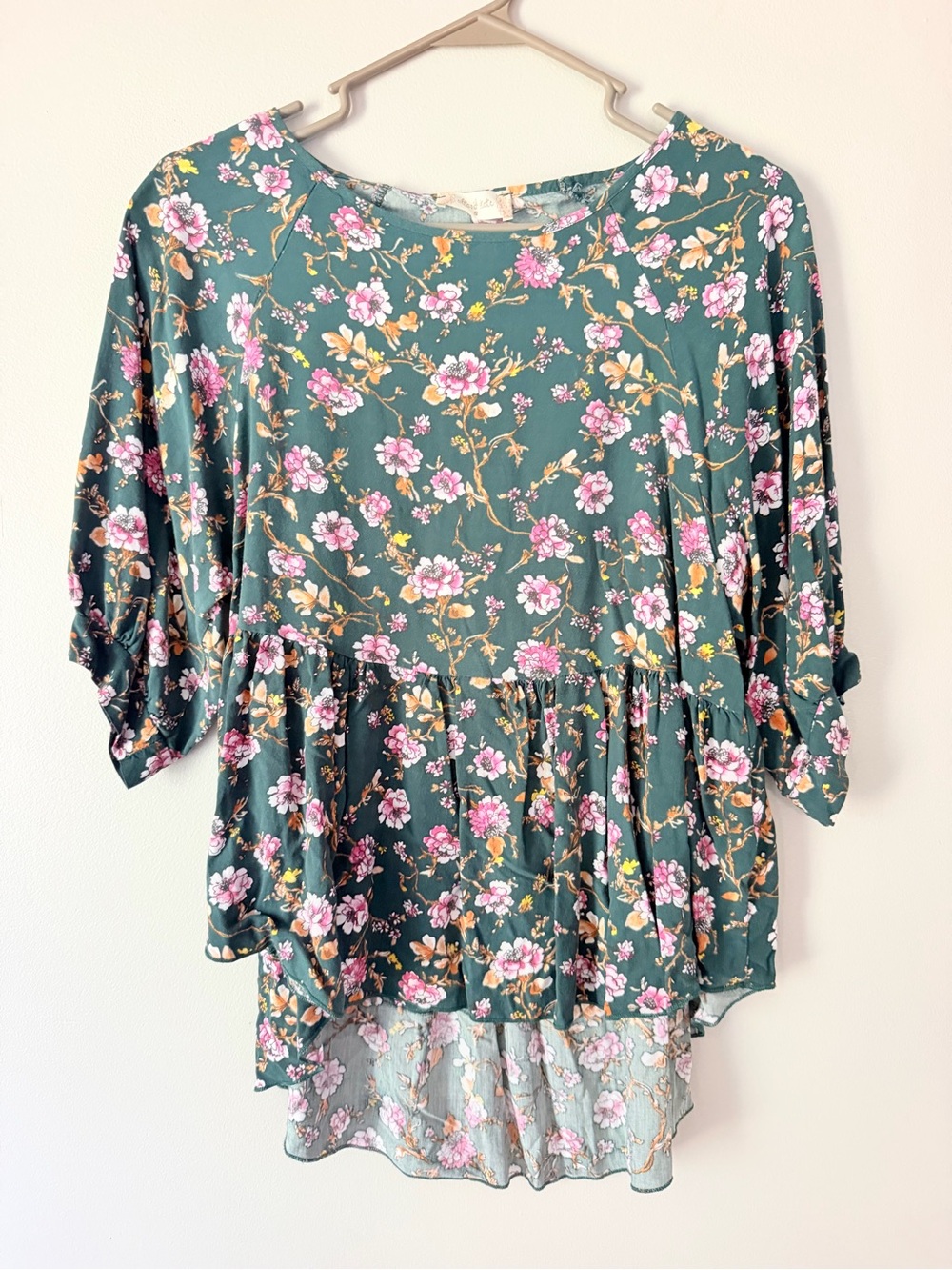 Chocolate Floral Peplum Tunic - Green with Pink Flowers Altard State